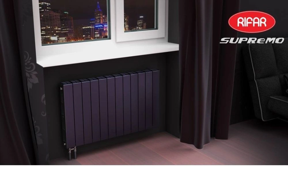 Радиатор биметаллический SUPReMO Ventil 500/90  мм 4 секции (SVR) нижнее справа подключение Rifar АНТРАЦИТ