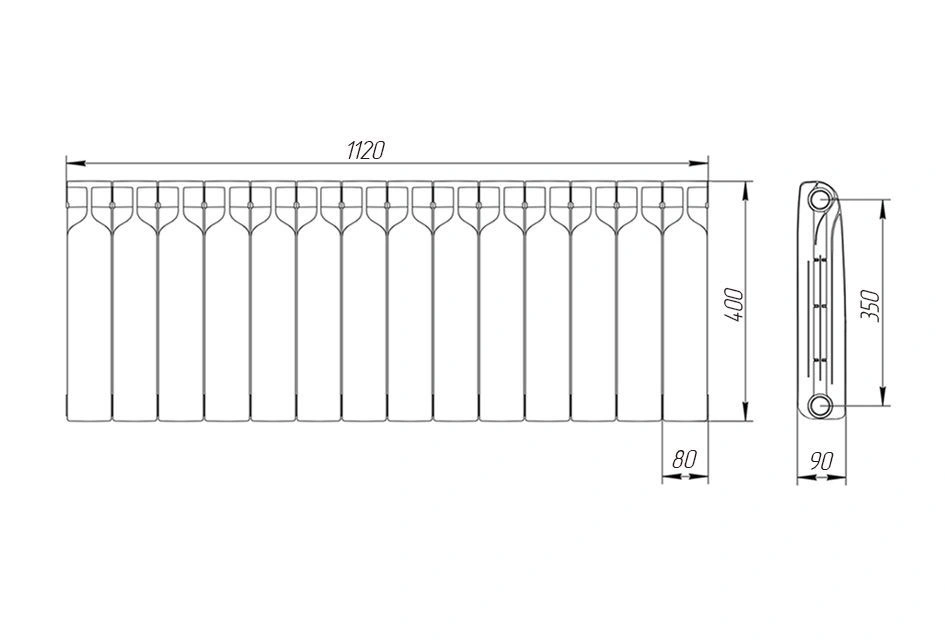 Радиатор биметаллический 350/90 мм 14 секций Теплоприбор