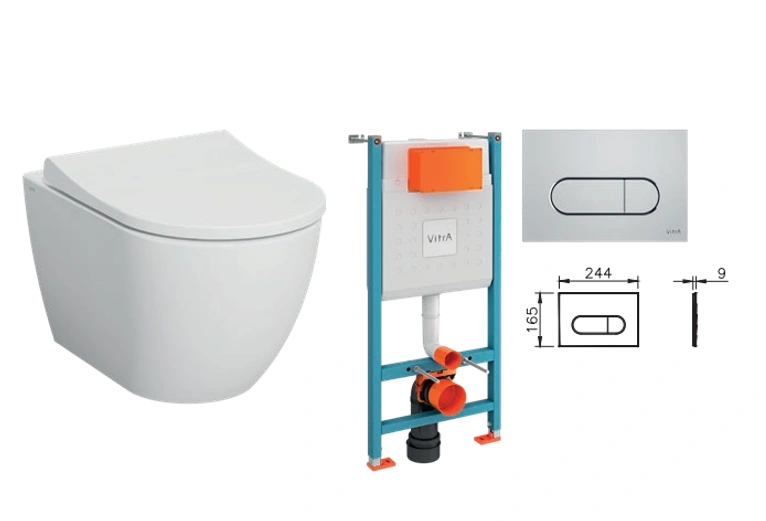 Комплект:инсталляция с кнопкой Root Round (хром)+унитаз Mia Round (сиденьем с микролифтом),VitrA