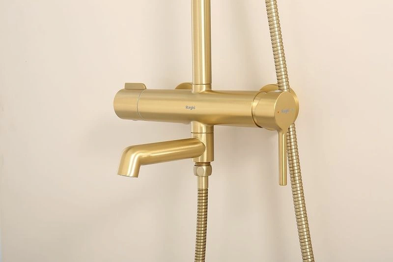Душевая система для ванны с поворотным изливом, золотой Сатин, RAGLO 