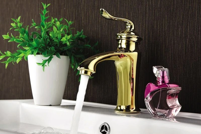 Смеситель для умывальника Брава, монолитный, с донным клапаном, золото, LEMARK