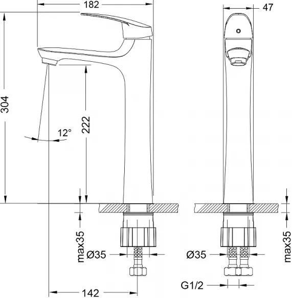 Смеситель для умывальника LINARA монолитный высокий, хром, LEMARK