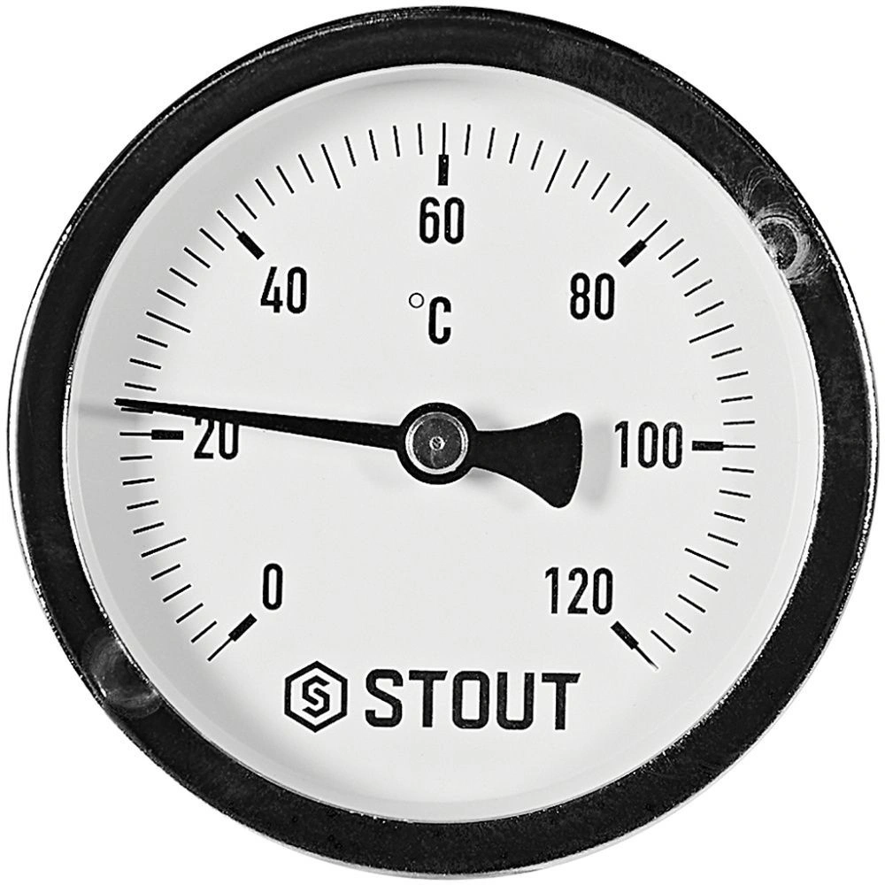 Термометр биметаллический осевой с погружной гильзой. Корпус Dn 63 мм, гильза 75 мм 1/2 , 0...120°С
