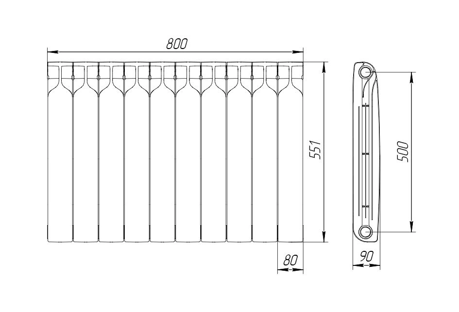 Радиатор биметаллический 500/90 10 секций Теплоприбор