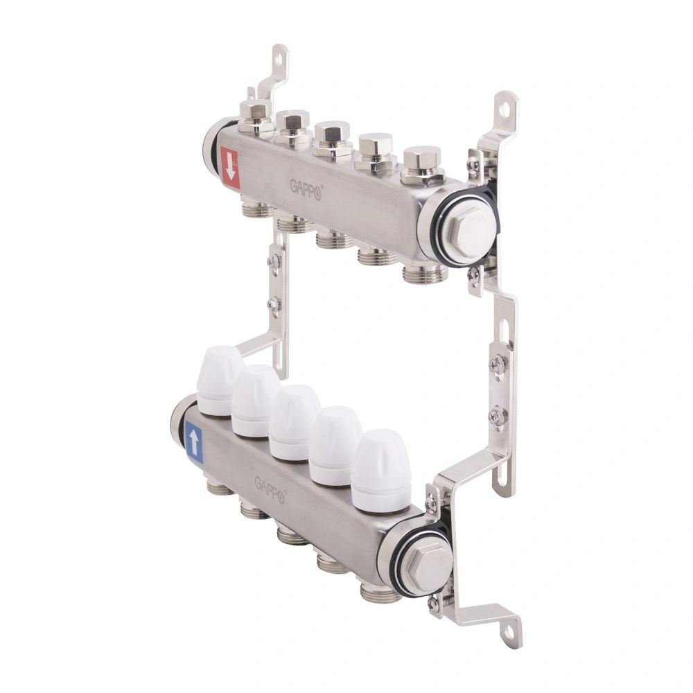 Коллектор из нержавеющей стали с запорными клапанами (10 вых), Gappo