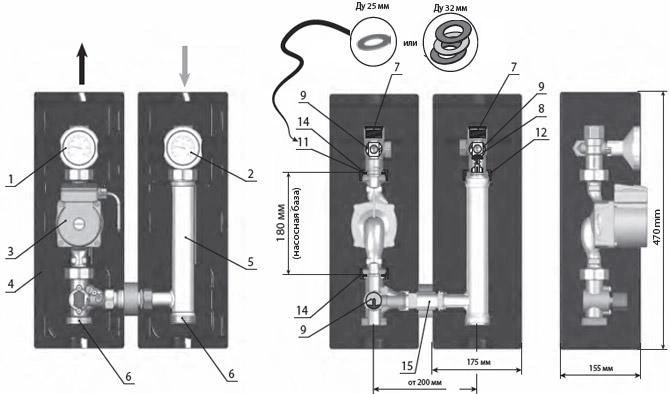 Насосная группа V-MK 1 1/4" с насосом Wilo PARA SC 7.0, со смесителем, подающая линия слева