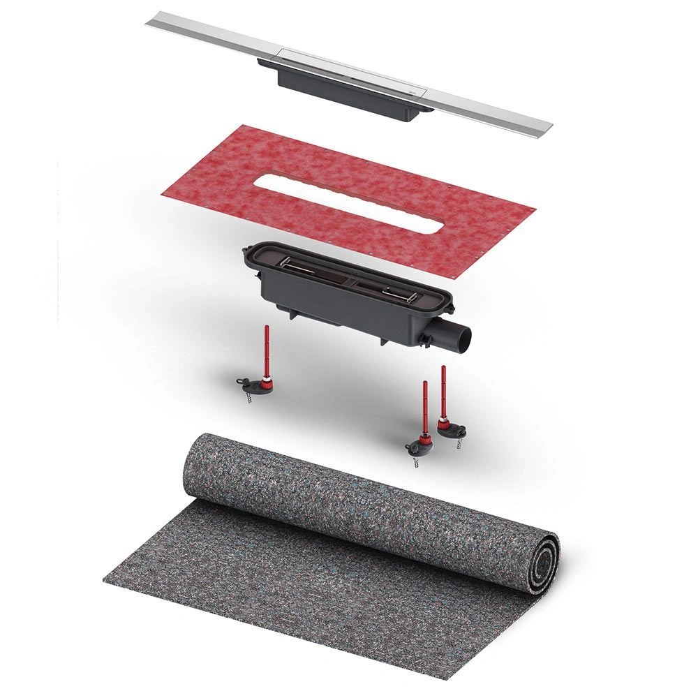 Комплект drainprofile 900мм Сатин с сифоном 673002 DN50 бок.слив с решеткой для волос, опорами TECE