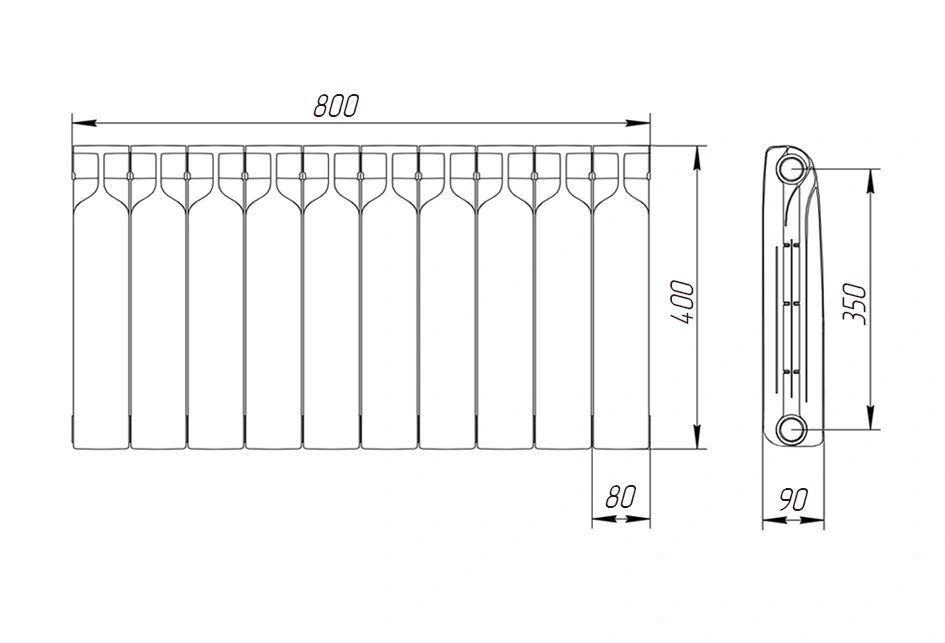 Радиатор биметаллический BR1 350/90 мм 10 секций Теплоприбор