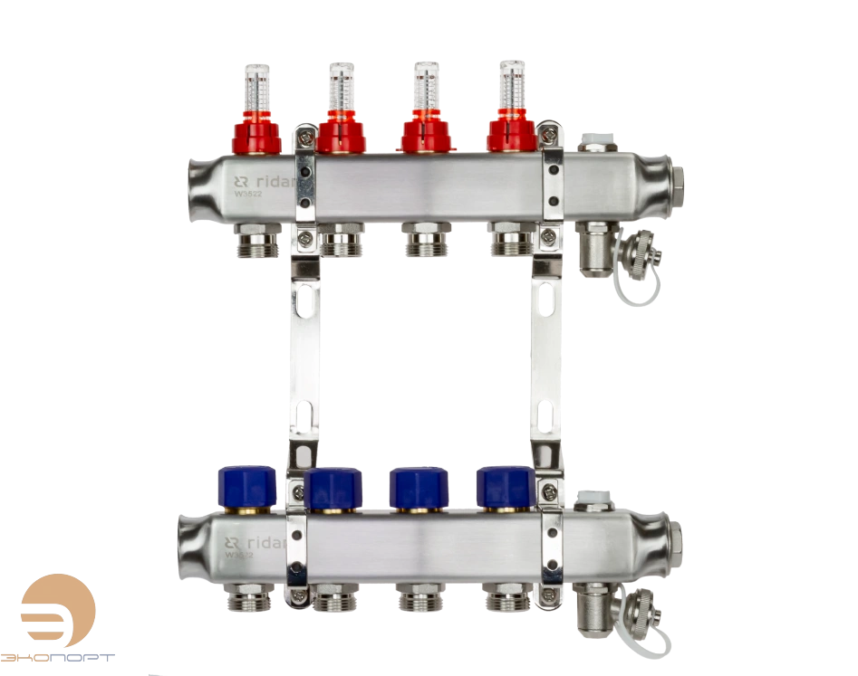 Комплект коллекторов SSM-4RF set, нерж., с расходомерами и кронштейнами, 4 контура Ridan