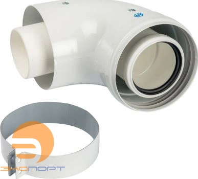 Адаптер конденсац. 90° DN60/100 м/п PP-FE c хомутом (совместим с Vaillant, Ariston) STOUT
