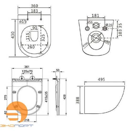 Унитаз подвесной безободковый GLAZER с крышкой (Торнадо 3.0) Lemark 