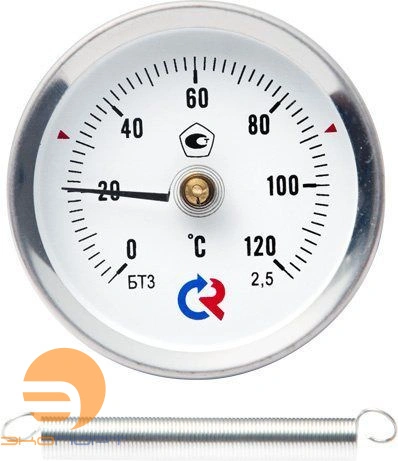Термометр биметаллический БТ-30.010 (0-150С) кл.т. 2,5, накладной (с пружинкой)