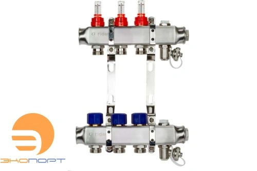 Комплект коллекторов SSM-3RF set, нерж., с расходомерами и кронштейнами, 3 контура Ridan