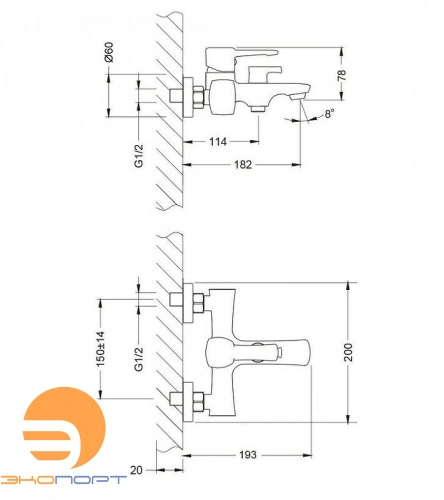 Смеситель для ванны EVITTA (с лейкой и шлангом) хром LEMARK