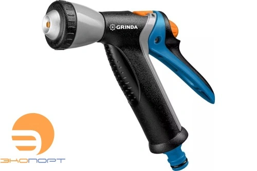 Пистолет поливочный, плавная регулировка, курок сзади, металл. с TPR, GRINDA BM-R PROLine 