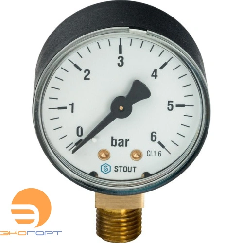 Манометр радиальный, 50мм, 0-6 бар, 1/4", STOUT