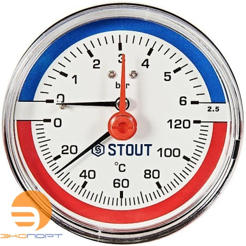Термоманометр аксиальный (0...120°C, 0-6 бар), Dn 80 мм 1/2, STOUT
