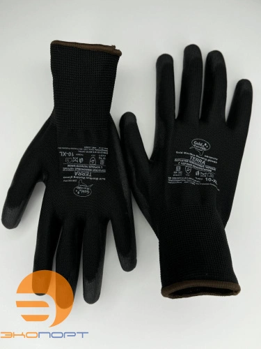 Перчатки нейлоновые черные с полиуретановым покрытием 10 (XL) GM1001PU-black- 9 Terra