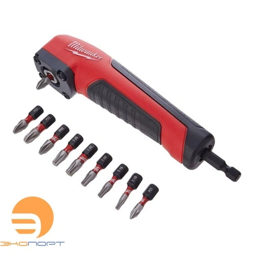 Насадка угловая 90° SHOCKWAVE™ c набором бит 10шт, Milwaukee