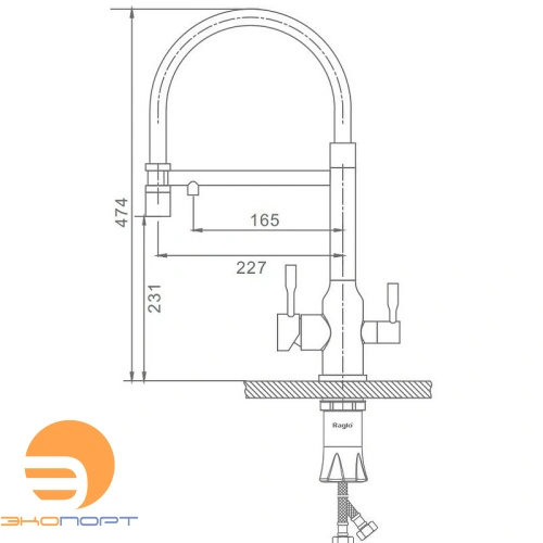 Смеситель кухонный со съемным изливом на магните и подключением фильтра R81.63 (сатин золотой/белый) RAG