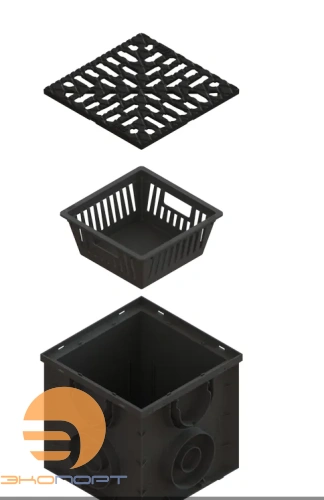 Дождеприемник S'park ДП-25.25-ПП пластиковый решеткой щелевой чугунной  ВЧ и корзиной  (к-т)