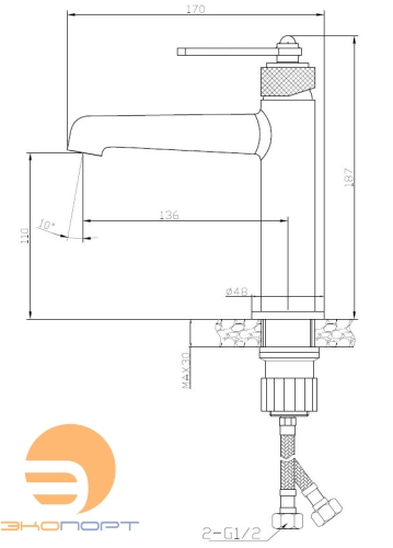 Смеситель для раковины Bangkok (h=110мм), цвет Gun metal, ESKO