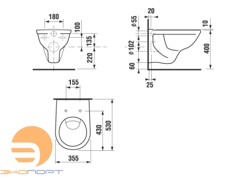 Комплект унитаза подвесного Dino Rimless (безободковый) с крышкой Zeta (Dino), JIKA ((2137.7.000.000.1 / 8213770000001)+(9039.6.000.063.1))