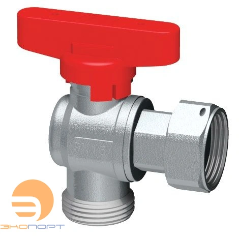 Кран шаровой угловой хром. 3/4"накид.гайка-3/4"EK (бабочка, красный) FAR