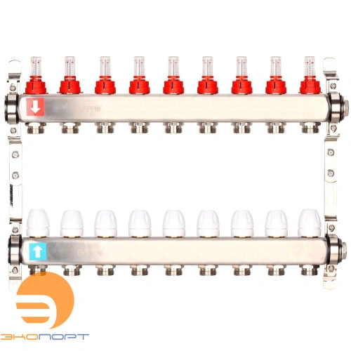 Коллектор из нержавеющей стали с расходомерами  (8 вых), Gappo