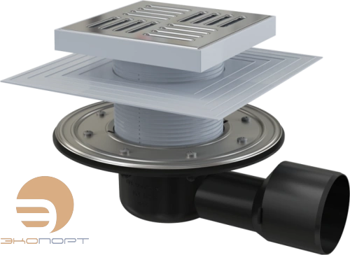 Трап сливной 150х150/50/75 мм боковой сток, гидрозатвор, н/ж ALCA PLAST