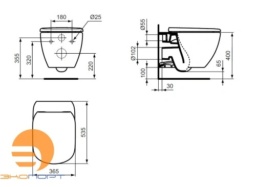 Комплект унитаза подвесного TESI AquaBlade® с тонкой крышкой, тип SANDWICH, глубокий смыв (T007901+T352701) IDEAL STANDARD