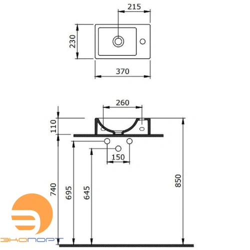 Раковина подвесная Small (37*23) правая BERGES