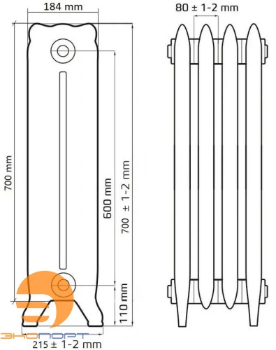 Радиатор чугунный Радимакс WINDSOR 600 (цена за секцию)   