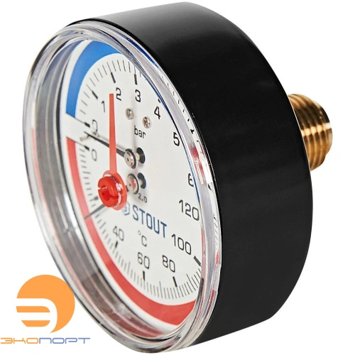 Термоманометр аксиальный (0...120°C, 0-6 бар), Dn 80 мм 1/2, STOUT