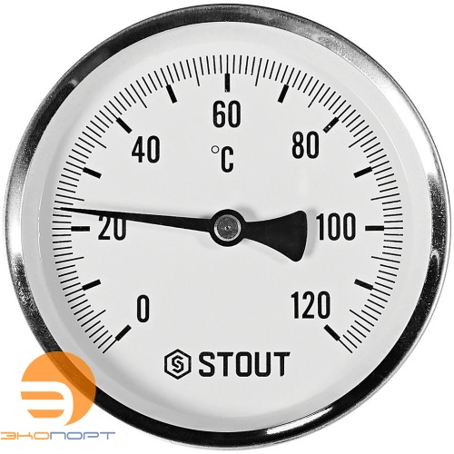 Термометр биметаллический осевой с погружной гильзой. Корпус Dn 100 мм, гильза 75 мм 1/2 , 0...120°С
