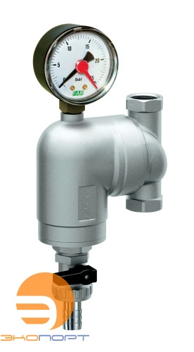 Фильтр сетчатый поворотное соединение 1/2" ВР, с манометром, 100мкм, Tmax=95 С, Pmax=25 бар FAR
