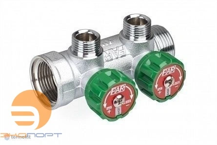 Коллектор регулирующий 3/4" ВН с 2 отв. 1/2" НР (межосев. 45мм) плск.упл. FAR