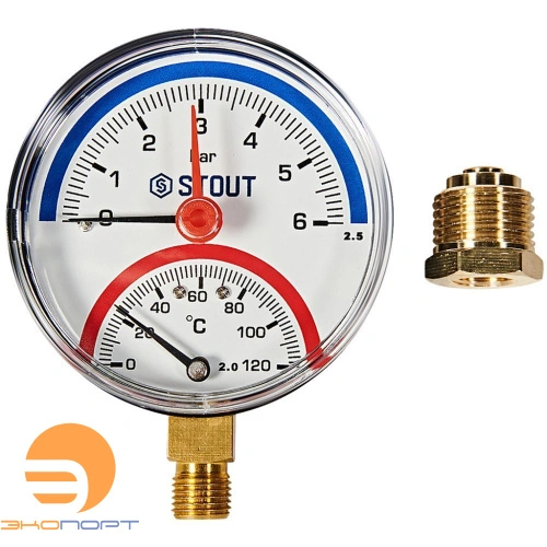 Термоманометр радиальный (0...120°C, 0-6 бар), Dn 80 мм 1/2, STOUT