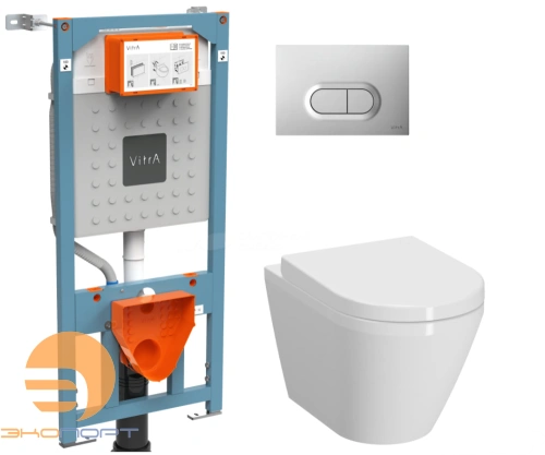 Комплект:инсталляция V12 с кнопкой (мат/ хром)+унитаз Integra Round L-box,VitrA
