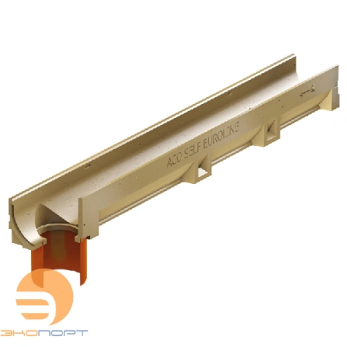 Канал ACO SELF Euroline 100*11,8*9,7, со встроенным отводным патрубком DN 100 и чуг. решеткой, АСО