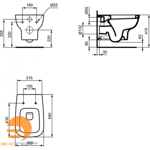 Комплект унитаза подвесного ESEDRA с крышкой, глубокий смыв (T281401+T318101) IDEAL STANDARD