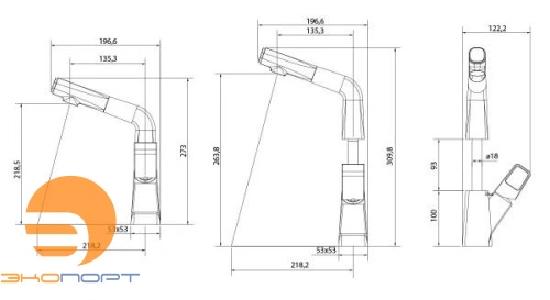 Смеситель для кухни SOUL, с вытяжным изливом, черный, LEMARK
