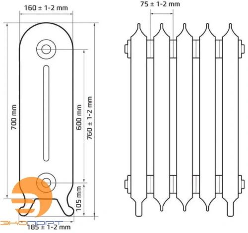 Радиатор чугунный Радимакс TROY (цена за секцию)