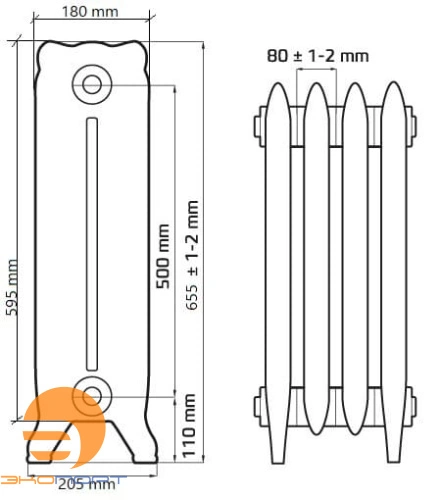 Радиатор чугунный Радимакс Windsor 500 5 секций, покл. 3/4, дизайнерская роспись "хохлома"