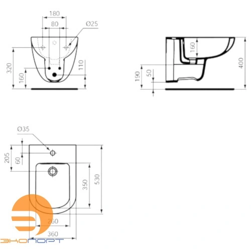 Биде подвесное Tempo, центральное отверстие под смеситель IDEAL STANDARD