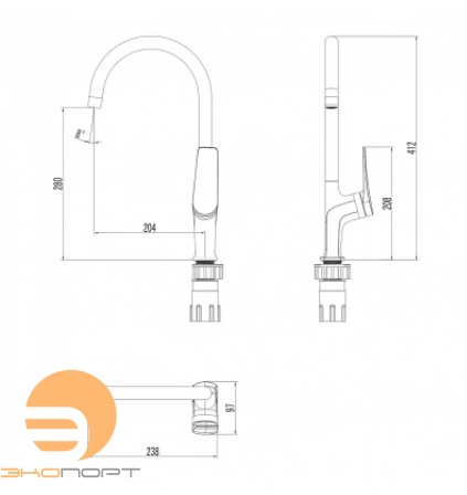 Смеситель для кухни BRONX с высоким поворотным изливом, графит, LEMARK