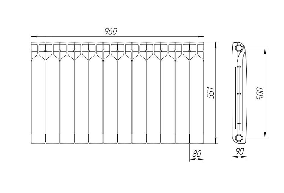 Радиатор биметаллический 500/90 мм 12 секций Теплоприбор