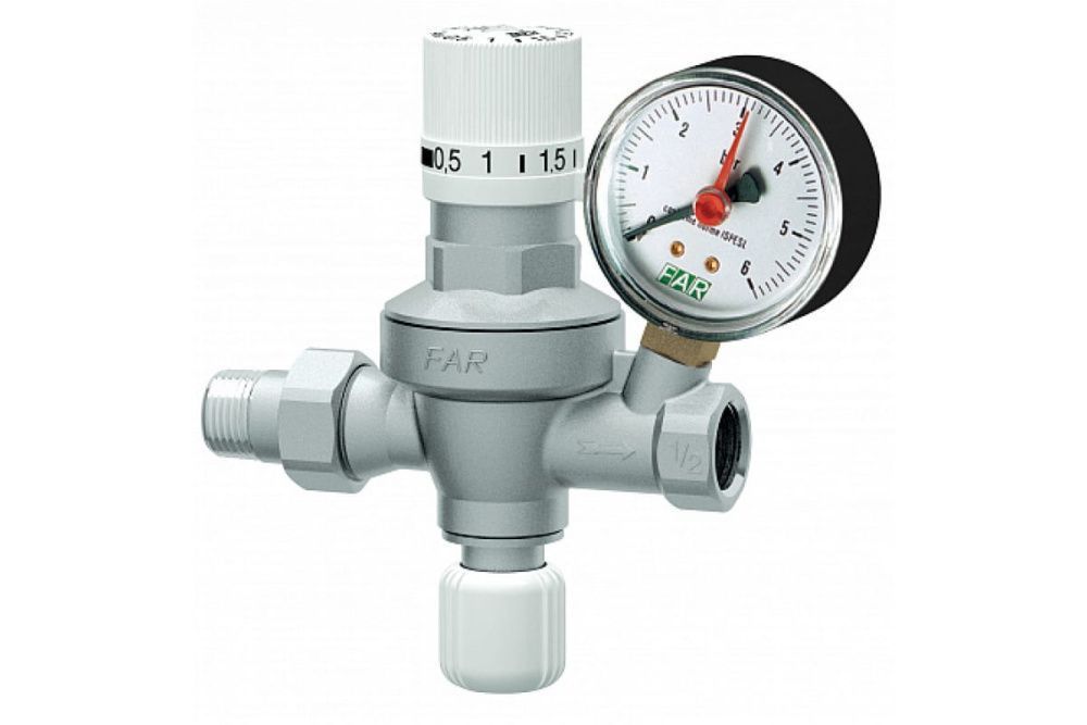 Клапан подпиточный с манометром 1/2", 0-6 бар, с визуализацией настраиваемого давления FAR