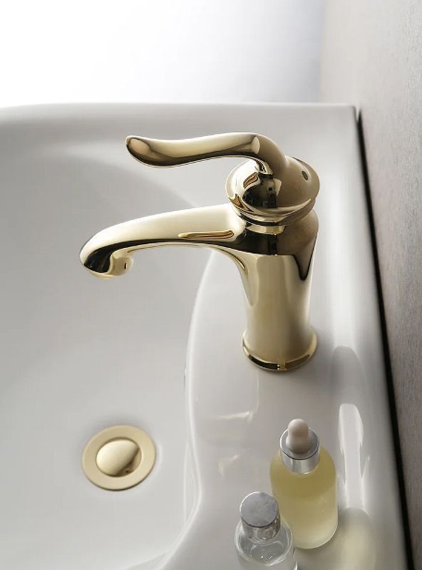 Смеситель для умывальника Брава, монолитный, с донным клапаном, золото, LEMARK