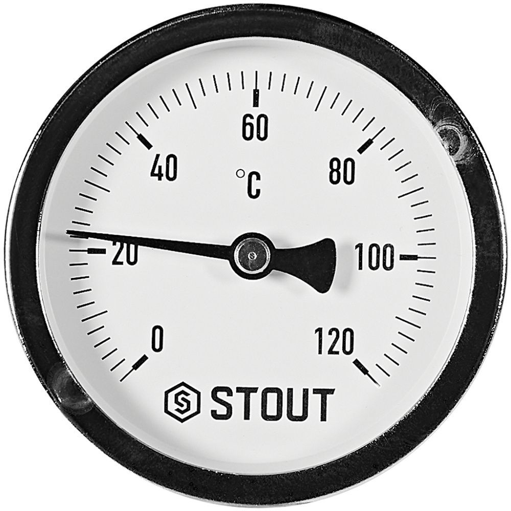Термометр биметаллический осевой с погружной гильзой. Корпус Dn 63 мм, гильза 75 мм 1/2 , 0...120°С